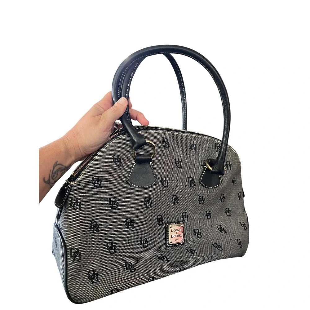 Dooney & Bourke Monogram Canvas Dome‎ Satchel Bag Black White DB Logo Handbag
